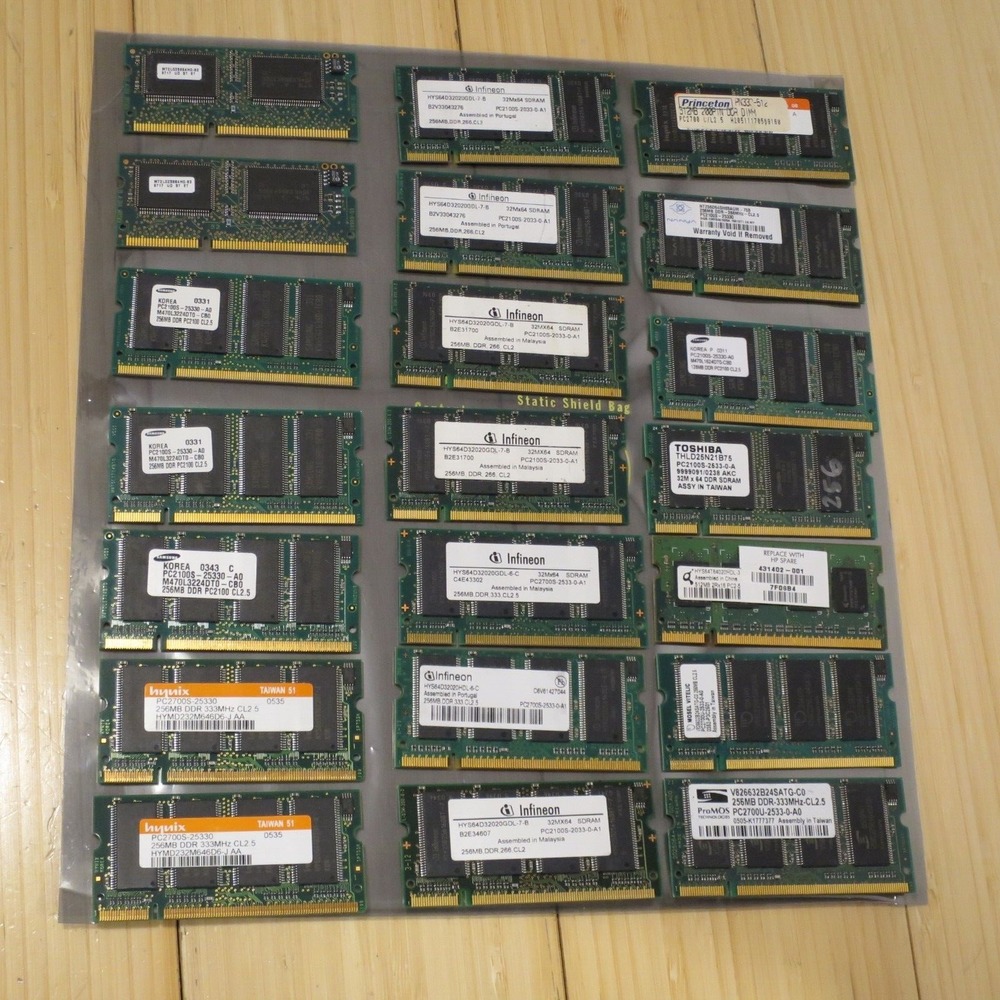 Lot of 21 Assorted Brands & Sizes SODIMM Laptop Ram Memory - Untested